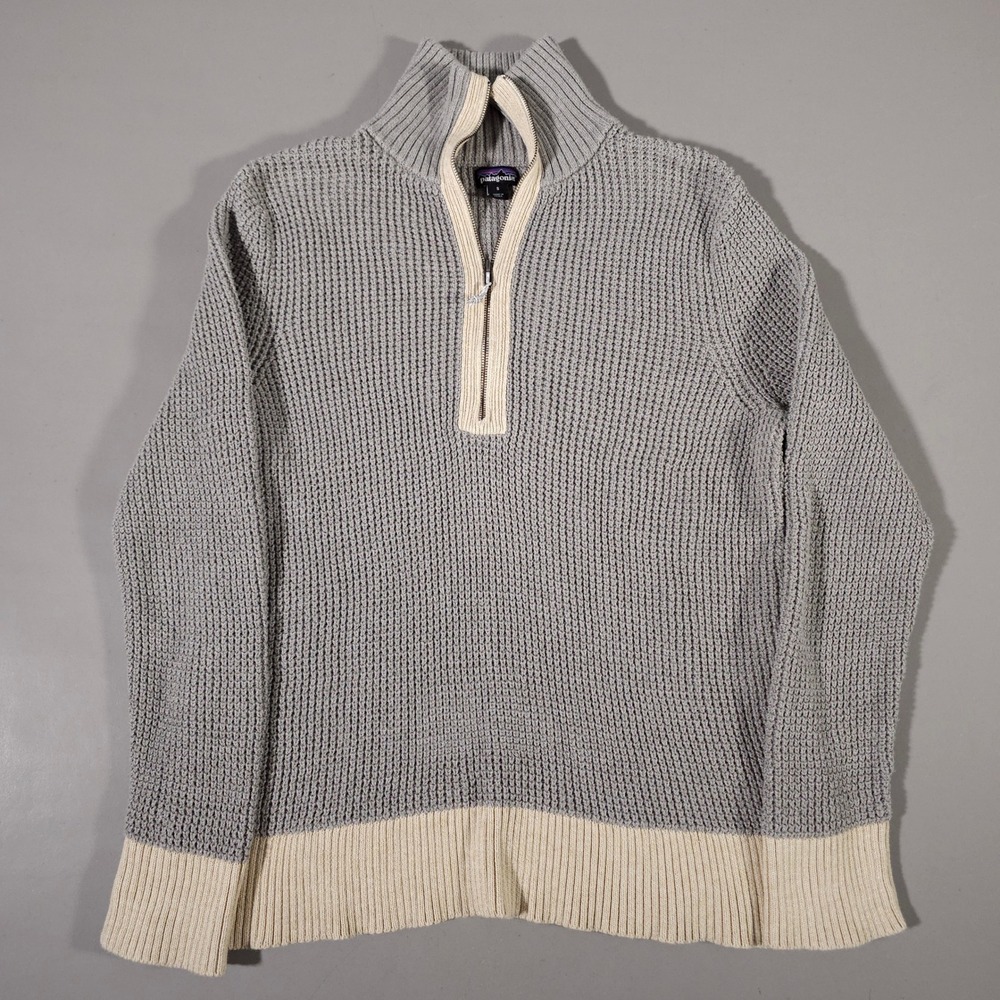 Patagonia Sweater Womens Small Grey Quarter Zip Waffle Knit Ponderosa